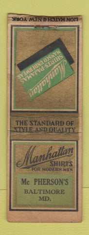 Matchbook Cover - Manhattan Shirts McPherson's Baltimore MD BOBTAIL WEAR