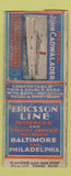 Matchbook Cover - Ericsson Line Cruise Baltimore Philadelphia DQ BOBTAIL WORN