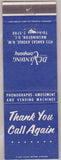 Matchbook Cover - DC Vending Co Washington  Phonograhs Amusement