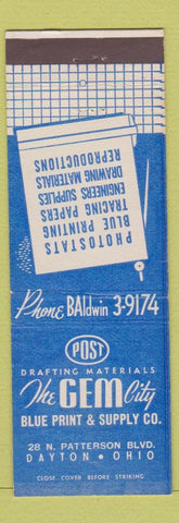 Matchbook Cover - Gem City Blue Print Supply Dayton OH