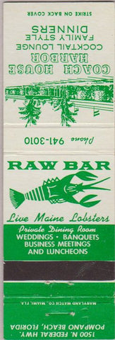 Matchbook Cover - Coach House Harbor Pompano Beach FL lobster