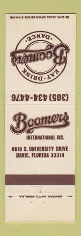 Matchbook Cover - Boomers Restaurant Davie FL