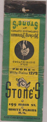 Matchbook Cover - Hickey Freeman Clothes Stone's White Plains NY POOR