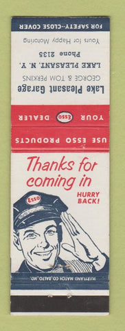 Matchbook Cover - Esso Oil Gas Lake Pleasant Garage NY