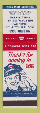 Matchbook Cover - Esso Oil Gas Milford ME Atlas Batteries