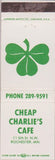 Matchbook Cover - Cheap Charlie's Cafe Rochester MN cloves