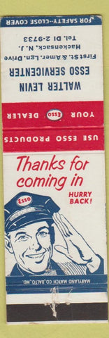 Matchbook Cover - Esso Oil Gas Walter Levin Hackensack NJ