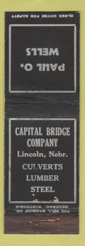 Matchbook Cover - Paul O Wells Capital Bridge Culverts Lumber Lincoln NE