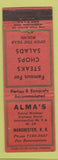 Matchbook Cover - Alma's Restaurant Manchester NH