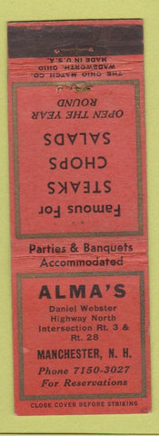 Matchbook Cover - Alma's Restaurant Manchester NH
