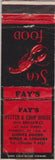Matchbook Cover - Fay's Oyster Chop House New York City lobster WORN