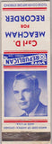 Matchbook Cover - Carl Meacham Recorder election NO TOWN CREASE