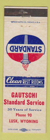 Matchbook Cover - Standard oil gas Gautschi Lusk WY low phone # WEAR