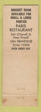 Matchbook Cover - Paris Restaurant San Francisco CA