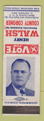 Matchbook Cover - Henry Walsh County Coroner Election