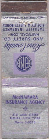 Matchbook Cover - MacNamara Insurance Elmira NY WORN