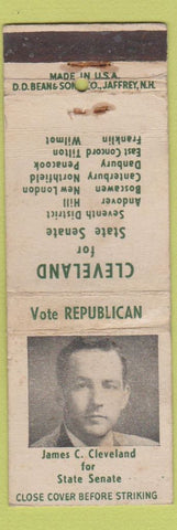 Matchbook Cover - James Cleveland State Senate Boscawen New London CT WORN