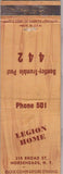 Matchbook Cover - Legion Home Horseheads NY CREASE