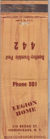 Matchbook Cover - Legion Home Horseheads NY CREASE