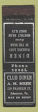 Matchbook Cover - Club Diner Johnstown PA STAR MATCH WEAR