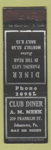 Matchbook Cover - Club Diner Johnstown PA STAR MATCH WEAR