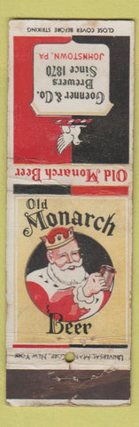 Matchbook Cover - Old Monarch Beer Johnstown PA UNIVERSAL LONG WEAR