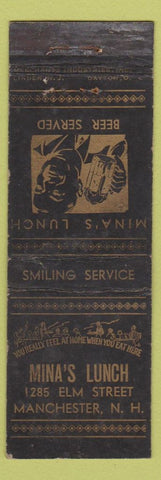 Matchbook Cover - Mina's Lunch Manchester NH MERCHANTS WORN