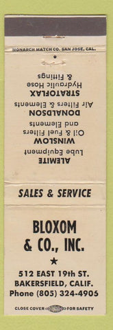 Matchbook Cover - Bloxom oil fuel Filters Bakersfield CA tools