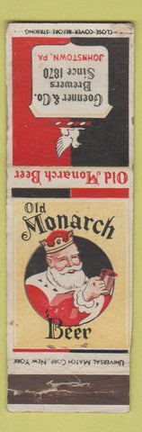 Matchbook Cover - Old Monarch Beer Johnstown PA UNIVERSAL LONG WEAR