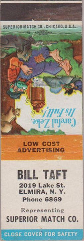 Matchbook Cover - Bill Taft Superior Match Co Elmira NY hillbilly