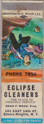 Matchbook Cover - Eclipse Cleaners Elmira Heights NY POOR