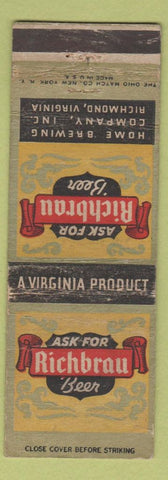 Matchbook Cover - Richbrau Beer Richmond VA WORN