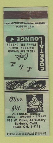 Matchbook Cover - Olive Pit BBQ Burbank CA L&L Cafe WEAR