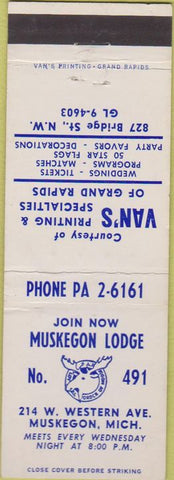 Matchbook Cover - Moose Lodge Muskegon MI Grand Rapids