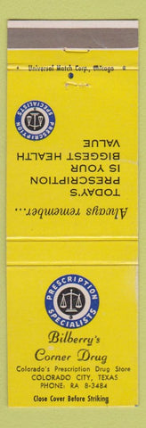 Matchbook Cover - Bilberry's Corner Drug Colorado City TX