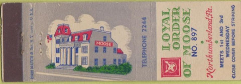 Matchbook Cover - Moose Lodge Northumberland PA