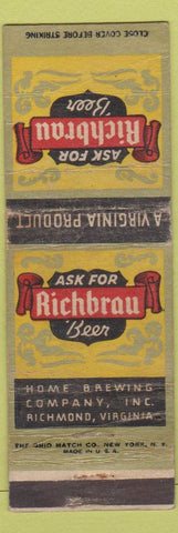 Matchbook Cover - Richbrau Beer Richmond VA WORN