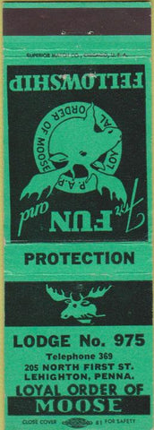 Matchbook Cover - Moose Lodge Lehighton PA