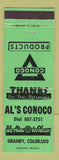 Matchbook Cover - Al's Conoco oil gas Granby Colorado WEAR