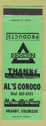 Matchbook Cover - Al's Conoco oil gas Granby Colorado WEAR