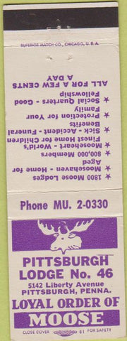 Matchbook Cover - Moose Lodge Pittsburgh PA