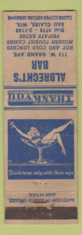 Matchbook Cover - Albrecht's Bar Eau Claire WI girlie WEAR