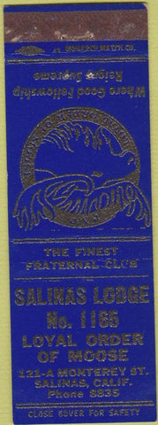 Matchbook Cover - Moose Lodge Salinas CA