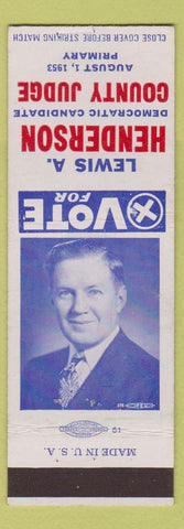 Matchbook Cover - Lewis A Henderson County Judge Election 1953