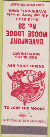 Matchbook Cover - Moose Lodge Davenport IA