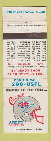 Matchbook Cover - 1984 Chicago Blitz Football Schedule USFL WEAR
