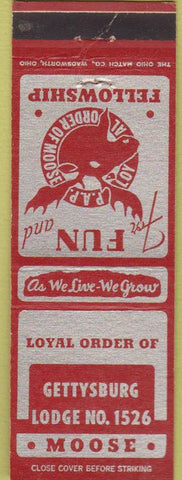 Matchbook Cover - Moose Lodge Gettysburg PA