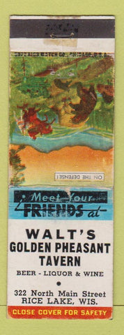 Matchbook Cover - Walt's Golden Pheasant Taver nRice Lake WI WEAR