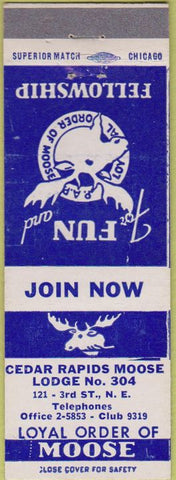 Matchbook Cover - Moose Lodge Cedar Rapids