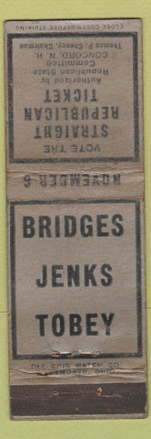 Matchbook Cover - Bridges Jenks Tobey Election Concord NH WORN